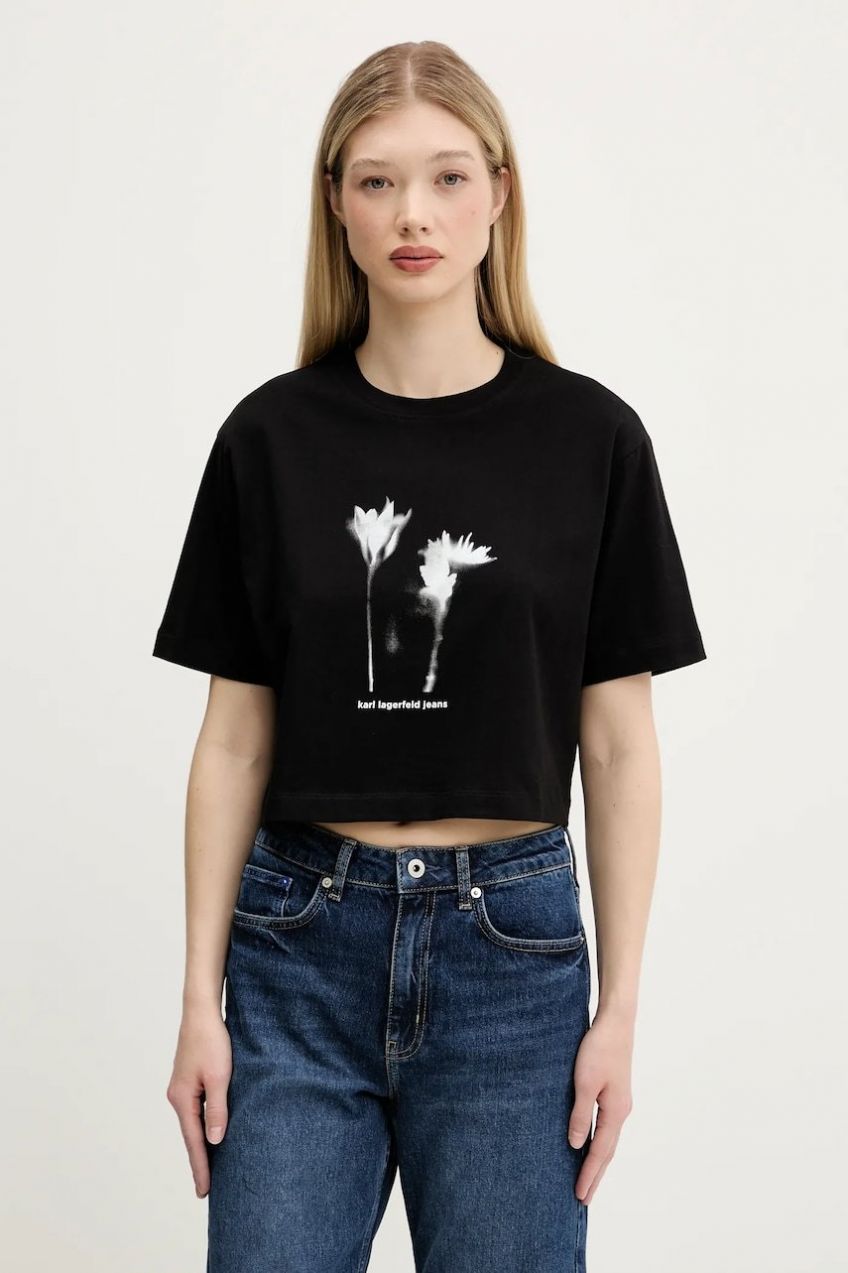 Bavlnené tričko Karl Lagerfeld Jeans dámske, čierna farba, A3W17040