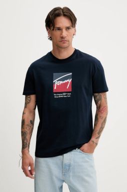 Bavlnené tričko Tommy Jeans pánske, tmavomodrá farba, s potlačou, DM0DM21940