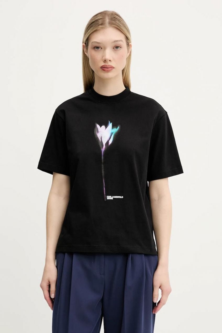Bavlnené tričko Karl Lagerfeld Jeans dámske, čierna farba, A3W17041