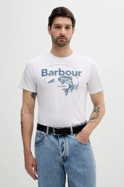 Bavlnené tričko Barbour Lydd Graphic T-Shirt pánske, biela farba, s potlačou, MTS1396