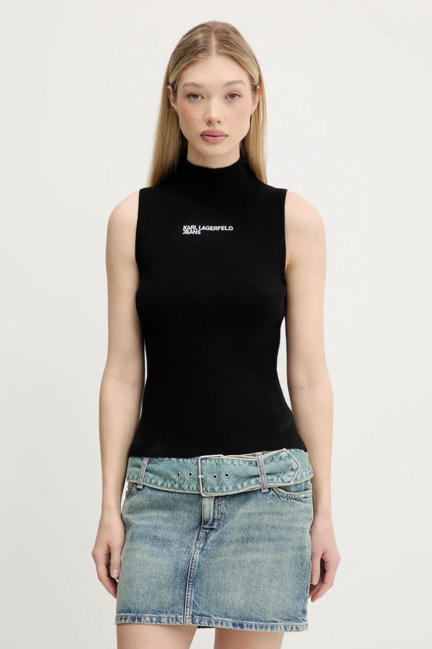 Top Karl Lagerfeld Jeans čierna farba, s polorolákom, A3W18013