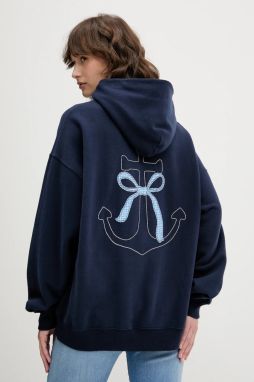 Mikina Hollister Co. tmavomodrá farba, s kapucňou, s nášivkou, KI352-5136