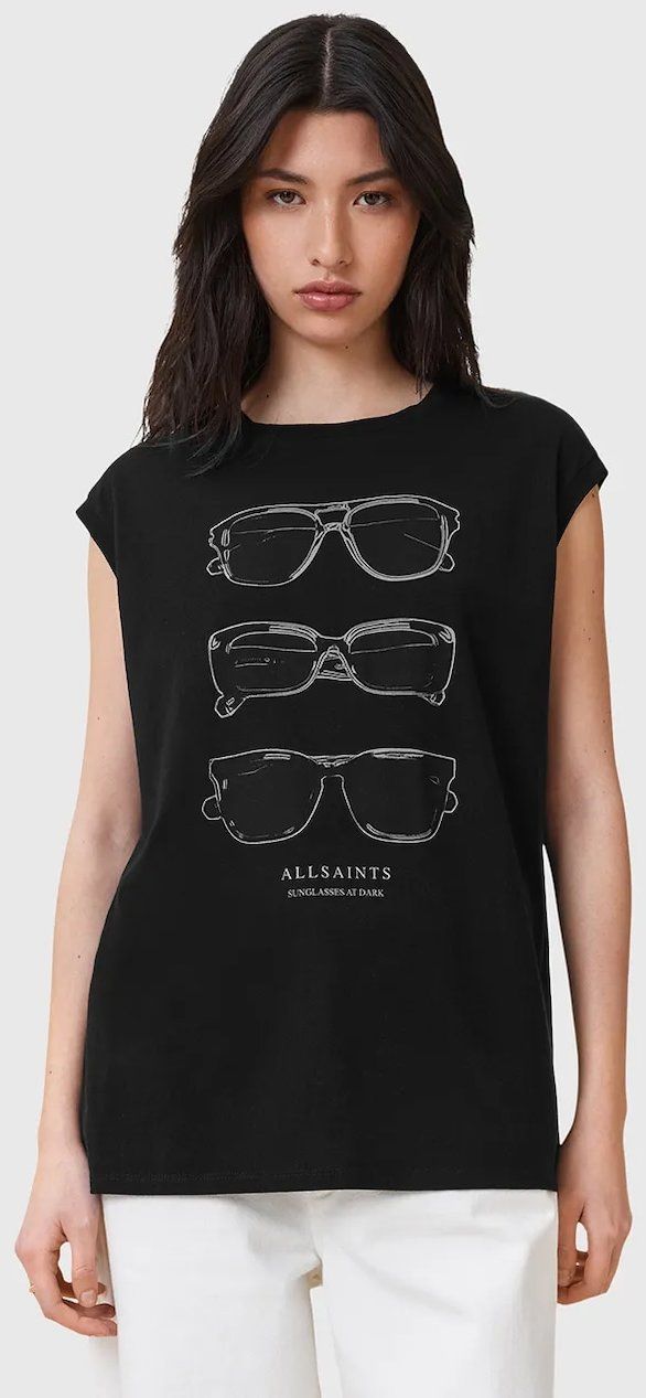 Bavlnená blúzka AllSaints SUNNIES čierna farba, s potlačou, W163JC