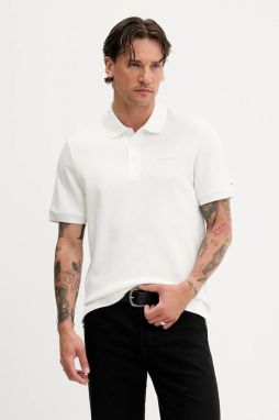 Bavlnené polo tričko Tommy Jeans biela farba, jednofarebné, DM0DM21935