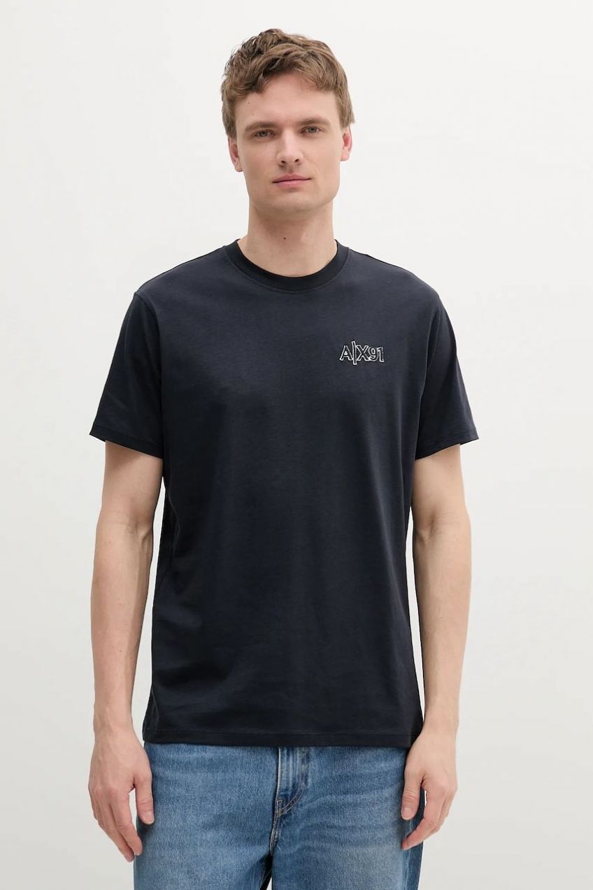Bavlnené tričko Armani Exchange pánske, tmavomodrá farba, jednofarebné, XM000760 AF13106