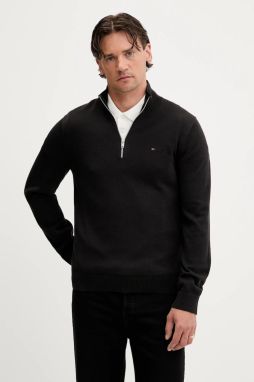 Bavlnený sveter Tommy Jeans čierna farba, ľahké, s polorolákom, DM0DM21654