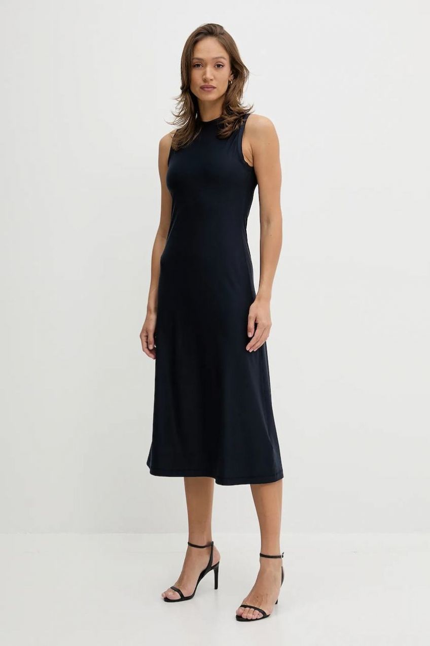 Šaty Calvin Klein Jeans tmavomodrá farba, midi, áčkový strih, LV044C236G