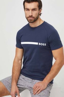 Bavlnené tričko BOSS pánske, tmavomodrá farba, s potlačou, 50517970