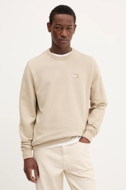 Bavlnená mikina Tommy Jeans zelená farba, s nášivkou, DM0DM20660