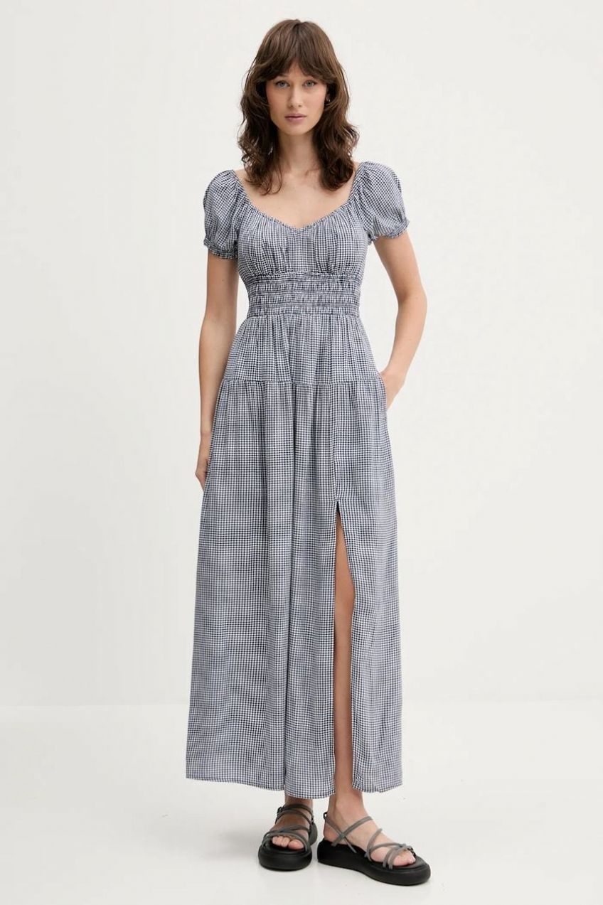 Šaty Hollister Co. tmavomodrá farba, maxi, áčkový strih, KI359-5246