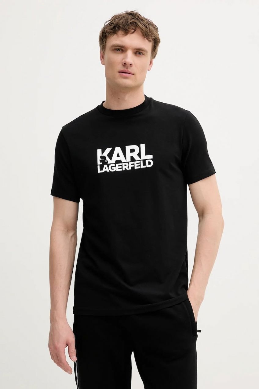 Tričko Karl Lagerfeld pánske, čierna farba, s potlačou, 553235.755087