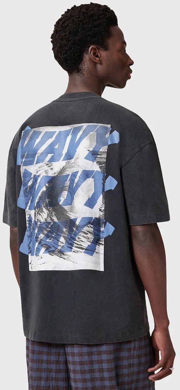Bavlnené tričko AllSaints WAVY pánske, čierna farba, s potlačou, M063PC