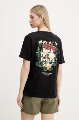 Bavlnené tričko Tommy Jeans dámske, čierna farba, DW0DW21341