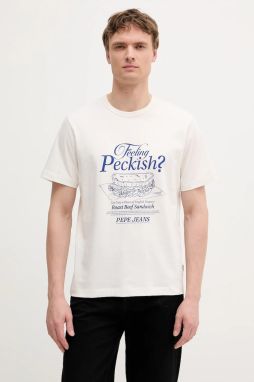 Bavlnené tričko Pepe Jeans pánske, biela farba, s potlačou, PM509957