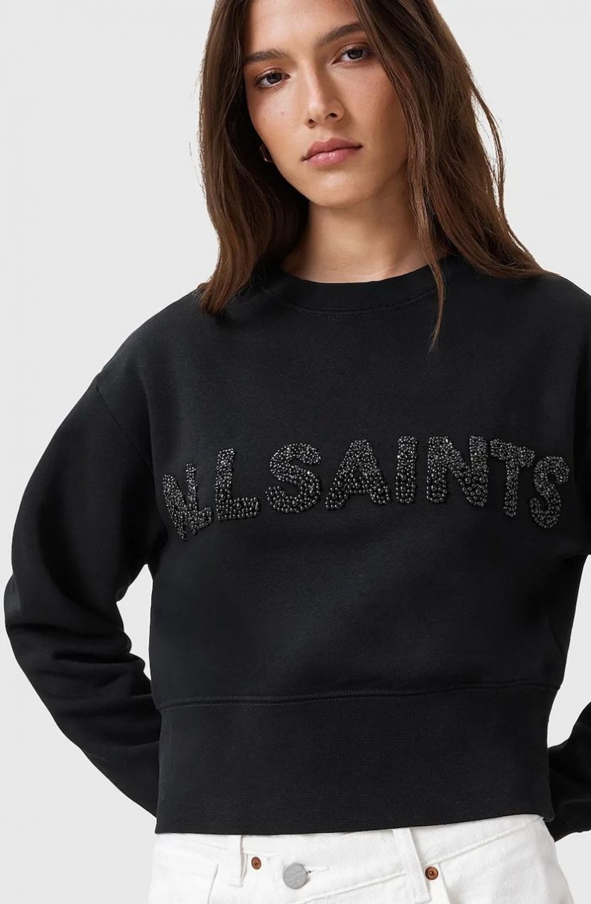 Bavlnená mikina AllSaints SEPARO čierna farba, s nášivkou, W215JC