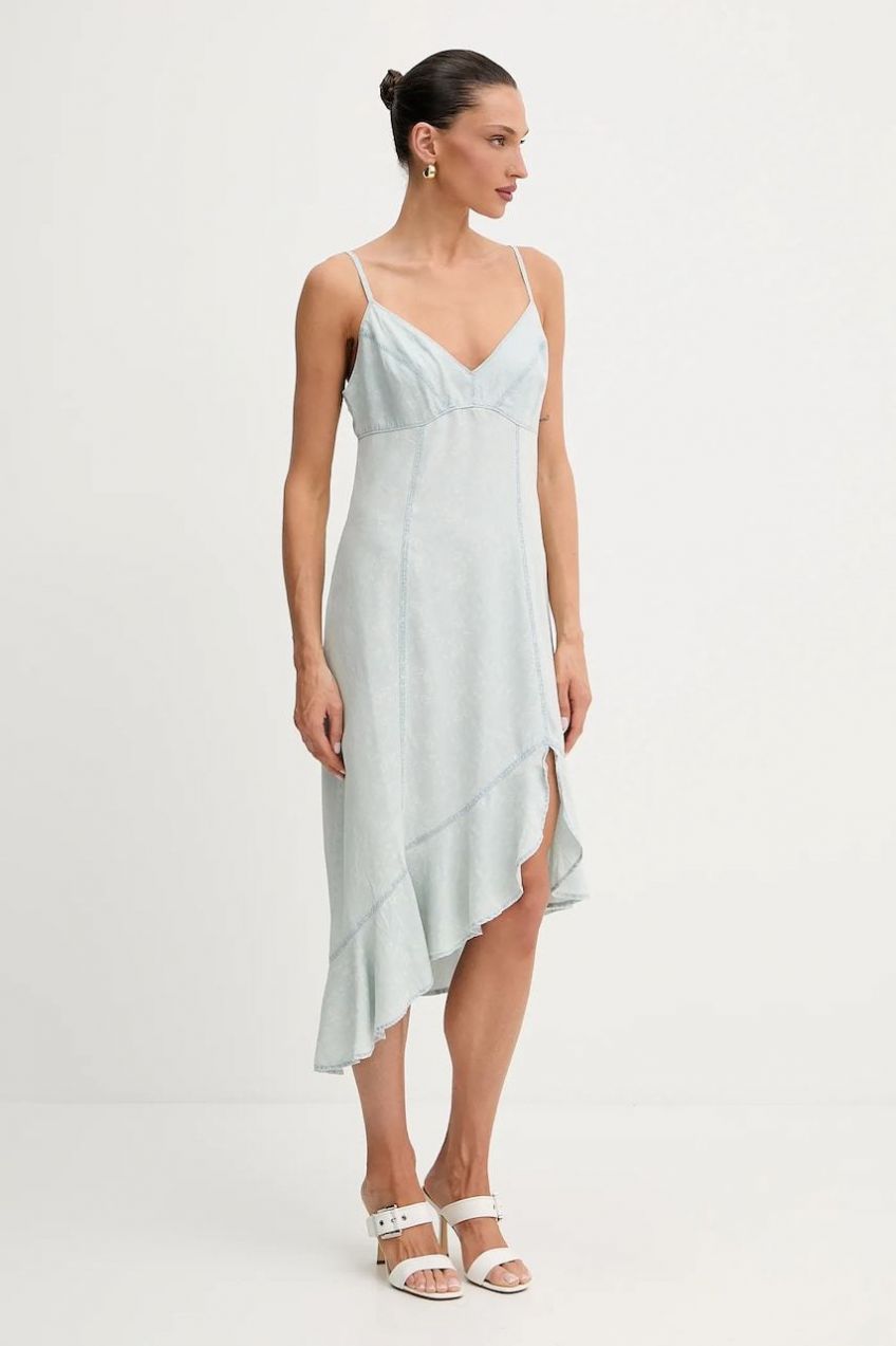 Šaty s prímesou ľanu Guess FRANCISCA mini, áčkový strih, W5GK44 D5N81