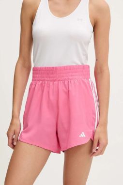 Tréningové šortky adidas Performance Pacer Training ružová farba, vzorovaná, vysoký pás, IX1078
