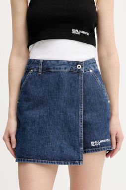 Rifľové krátke nohavice Karl Lagerfeld Jeans tmavomodrá farba, jednofarebné, vysoký pás, A3W10133