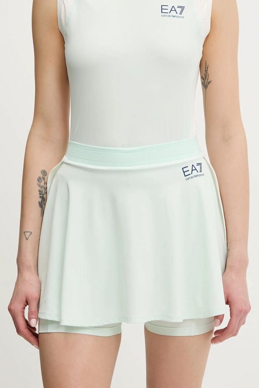 Športová sukňa EA7 Emporio Armani zelená farba, mini, áčkový strih, AF13282.7W000204