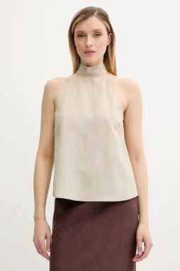 Top s prímesou ľanu Samsoe Samsoe SARHEO béžová farba, jednofarebný, F25200157