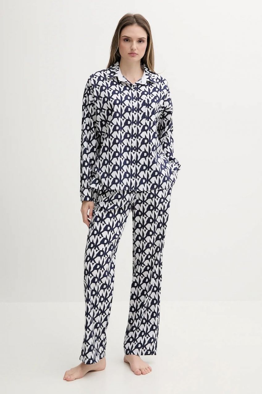 Pyžamo Dkny dámske, tmavomodrá farba, bavlnené, YI90048