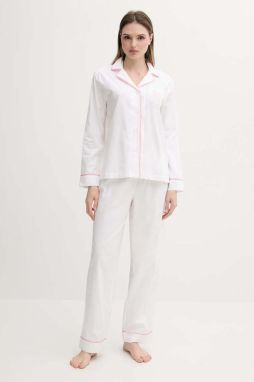 Bavlnené pyžamo Lauren Ralph Lauren biela farba, bavlnené, ILN92417