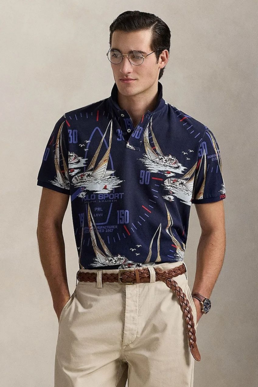 Bavlnené polo tričko Polo Ralph Lauren tmavomodrá farba, vzorované, 710971785