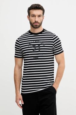 Bavlnené tričko Karl Lagerfeld pánske, čierna farba, vzorované, 553225.755030