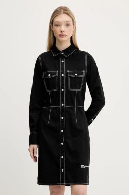 Rifľové šaty Karl Lagerfeld Jeans čierna farba, midi, rovný strih, A3W13015