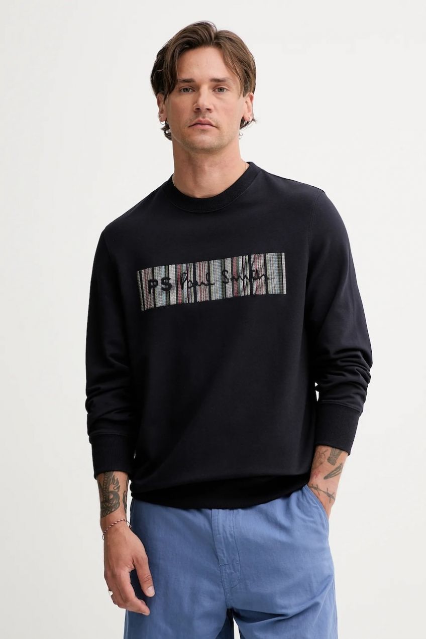 Mikina PS Paul Smith tmavomodrá farba, s nášivkou, M2R-668UE-TP5160