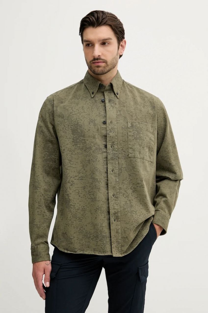 Rifľová košeľa BOSS Orange zelená farba, regular, s golierom button-down, 50544858