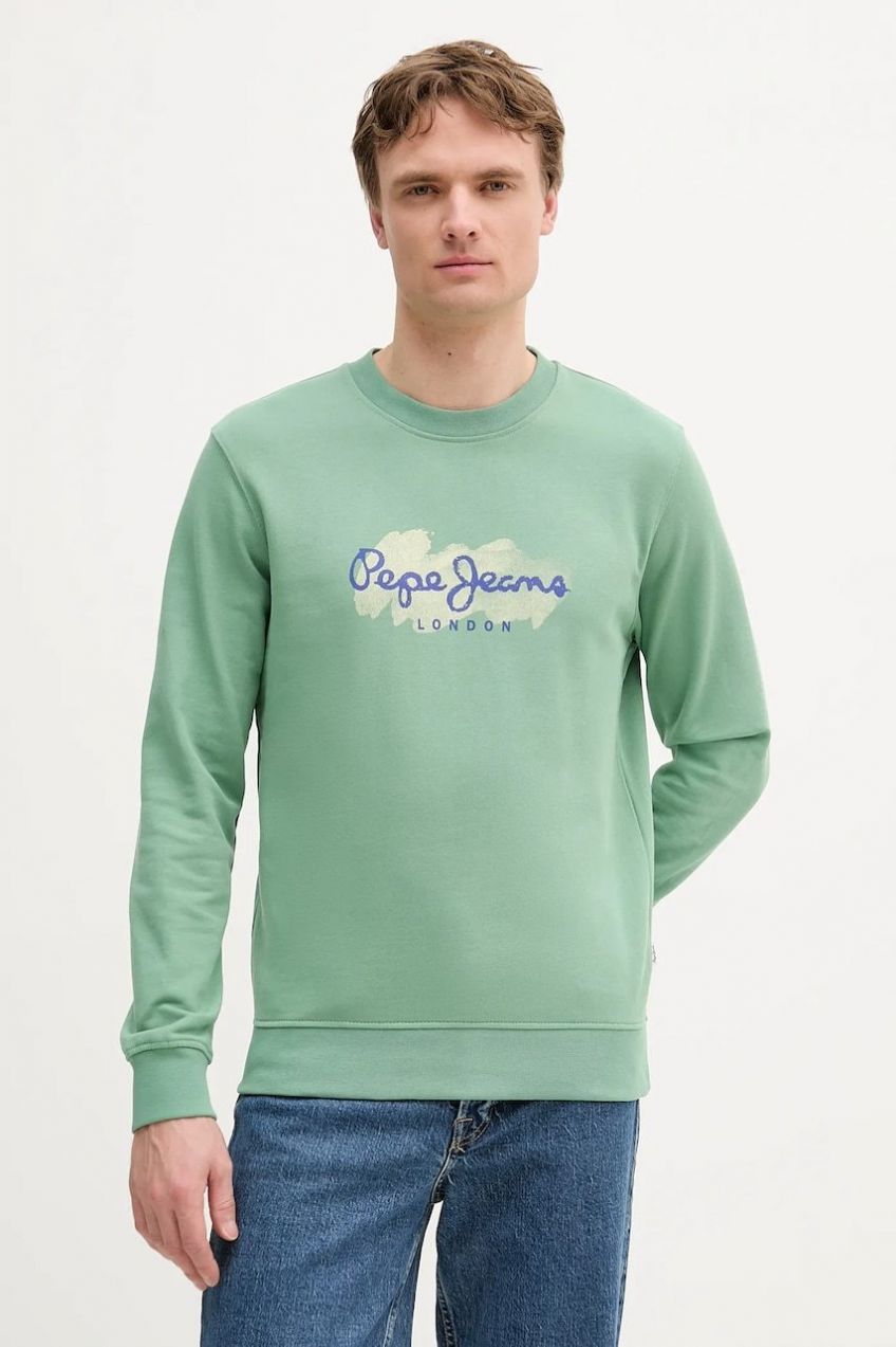 Bavlnená mikina Pepe Jeans zelená farba, s potlačou, PM582921