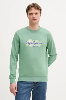 Bavlnená mikina Pepe Jeans zelená farba, s potlačou, PM582921