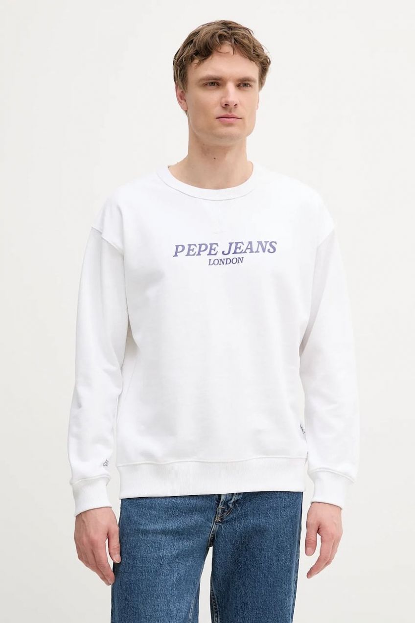 Bavlnená mikina Pepe Jeans biela farba, vzorovaná, PM582922