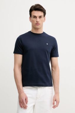 Bavlnené tričko United Colors of Benetton pánske, tmavomodrá farba, jednofarebné, 3M4WU1088