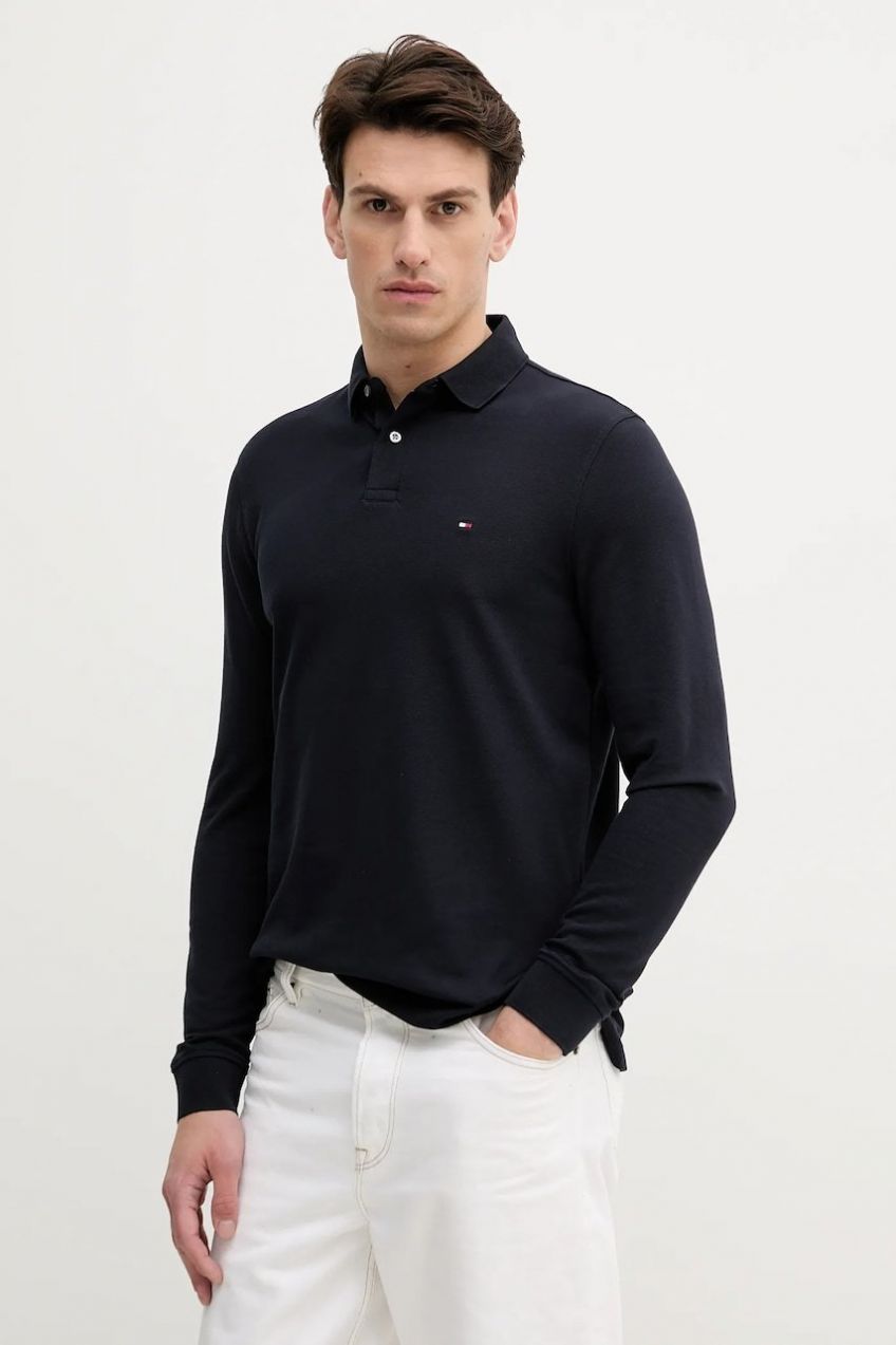 Tričko s dlhým rukávom Tommy Hilfiger tmavomodrá farba, jednofarebné, MW0MW20183