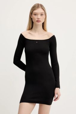 Šaty Tommy Jeans čierna farba, mini, priliehavé, DW0DW20870
