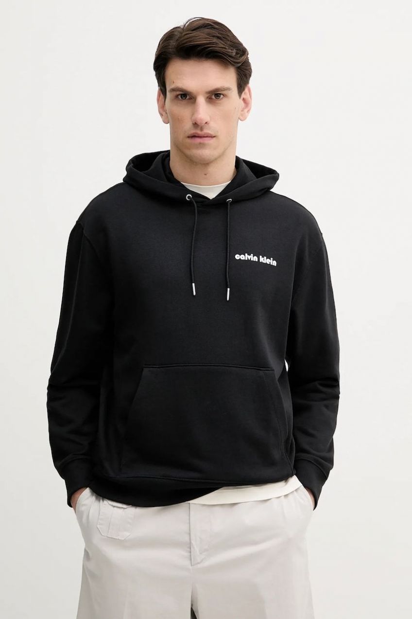 Mikina Calvin Klein Jeans čierna farba, s kapucňou, s potlačou, LV04RC293G