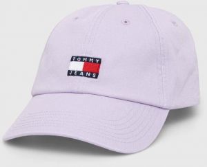 Bavlnená šiltovka Tommy Jeans fialová farba,s nášivkou,AW0AW15848