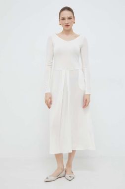 Šaty Max Mara Leisure biela farba, midi, áčkový strih, 2416621017600