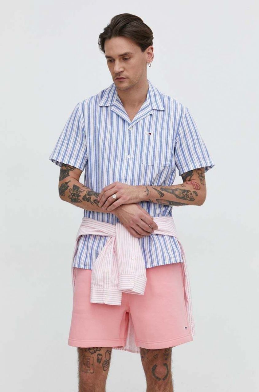 Košeľa s prímesou ľanu Tommy Jeans regular, DM0DM18961