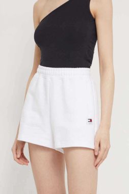 Bavlnené šortky Tommy Jeans biela farba,jednofarebné,vysoký pás,DW0DW17772