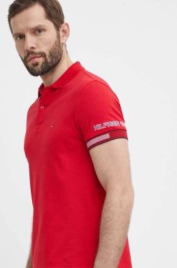 Polo tričko Tommy Hilfiger pánske, červená farba, jednofarebné, MW0MW34780