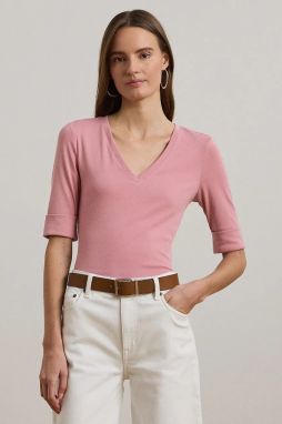 Bavlnené tričko Lauren Ralph Lauren dámske, ružová farba, 200815843