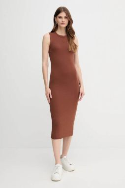 Šaty Calvin Klein Jeans hnedá farba, midi, priliehavé, LV047C240G