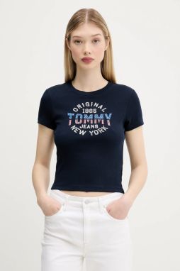 Tričko Tommy Jeans dámske, tmavomodrá farba, DW0DW21421