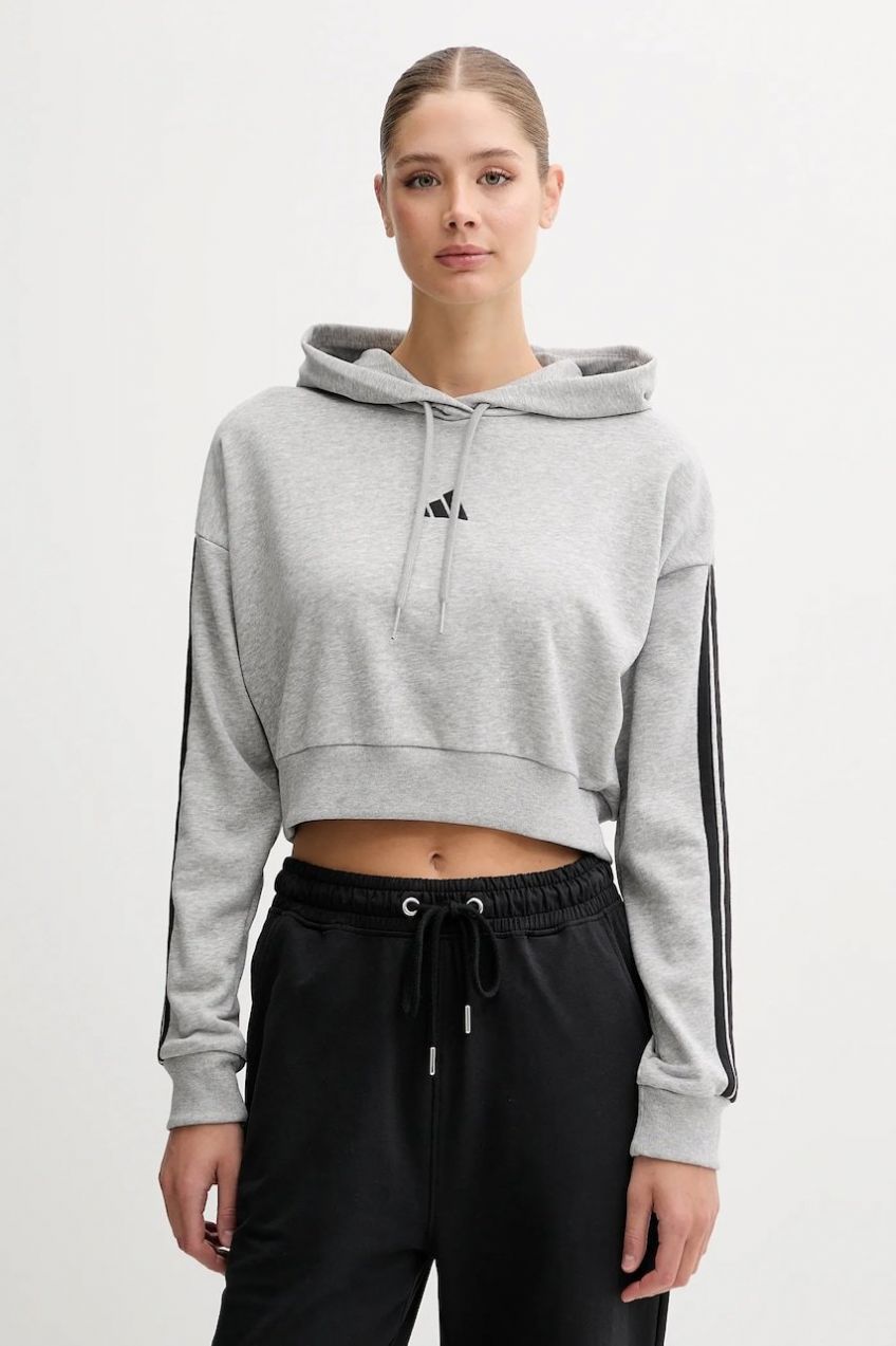 Mikina adidas Essentials šedá farba, s kapucňou, melanžová, JE0019