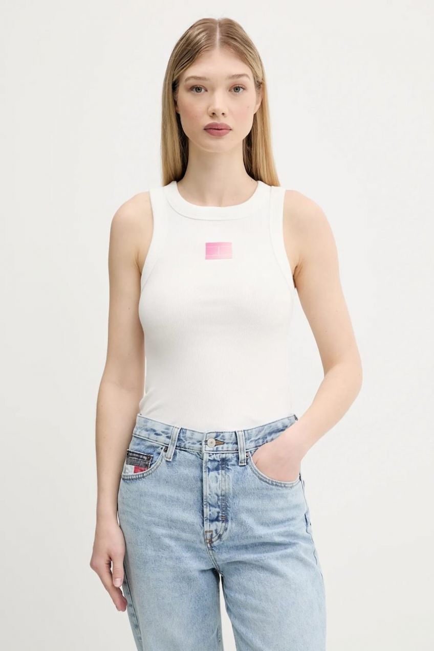 Top Tommy Jeans biela farba, DW0DW20920