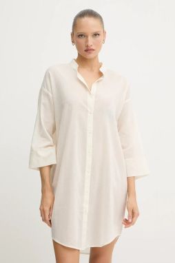 Bavlnené šaty United Colors of Benetton béžová farba, mini, oversize, 4DW35V02K