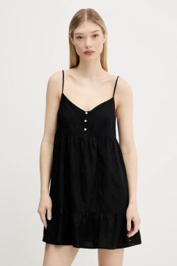 Bavlnené šaty Tommy Jeans čierna farba, mini, áčkový strih, DW0DW21165